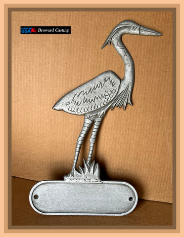 Cast Aluminum Pewter Heron Decorative Address Plaque