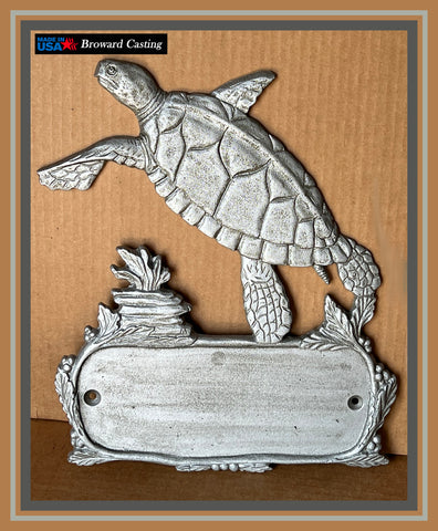 Cast Aluminum Pewter Turtle Decorative Address Plaque