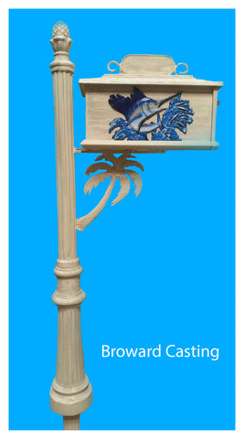 CUSTOM ORDERED/PAINTED PALM TREE w/Sailfish inserts HIGH QUALITY CAST ALUMINUM MAILBOX